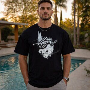 Vintage Men's Black & Silver Avirex XXL 100% Cotton T-Shirt Heavy Short Sleeves